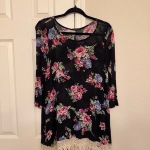 Staccato Black Floral Lace Women's Blouse